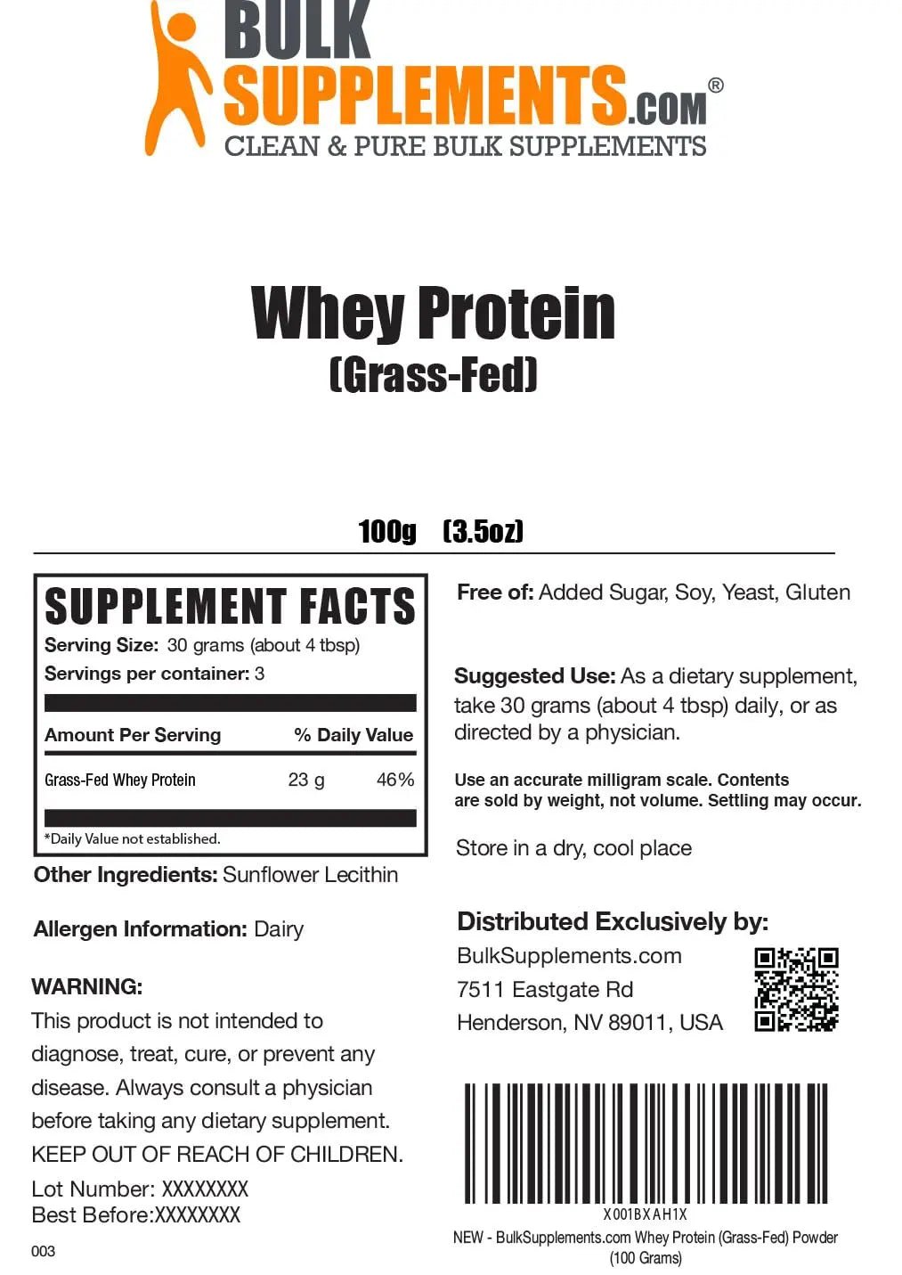 BULKSUPPLEMENTS.COM Grass Fed Whey Protein Powder - Unflavored Whey Protein - TrustMedUSA