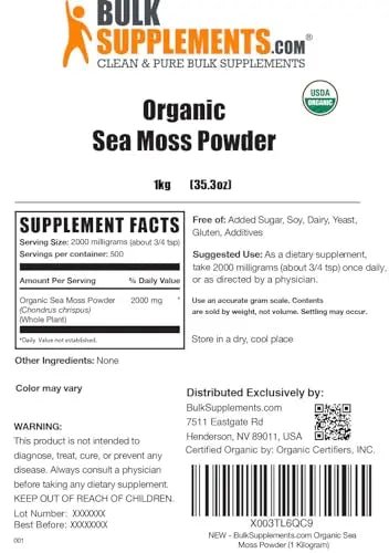 BULKSUPPLEMENTS.COM Organic Irish Sea Moss Powder - Sea Moss Supplement - TrustMedUSA