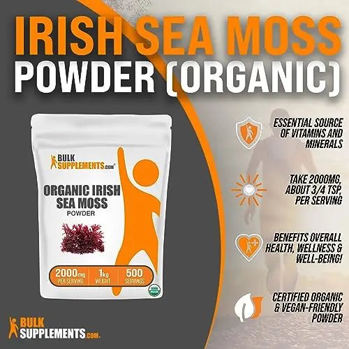 BULKSUPPLEMENTS.COM Organic Irish Sea Moss Powder - Sea Moss Supplement - TrustMedUSA