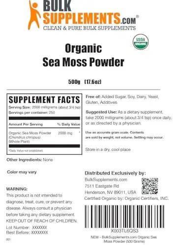 BULKSUPPLEMENTS.COM Organic Irish Sea Moss Powder - Sea Moss Supplement, Irish - TrustMedUSA