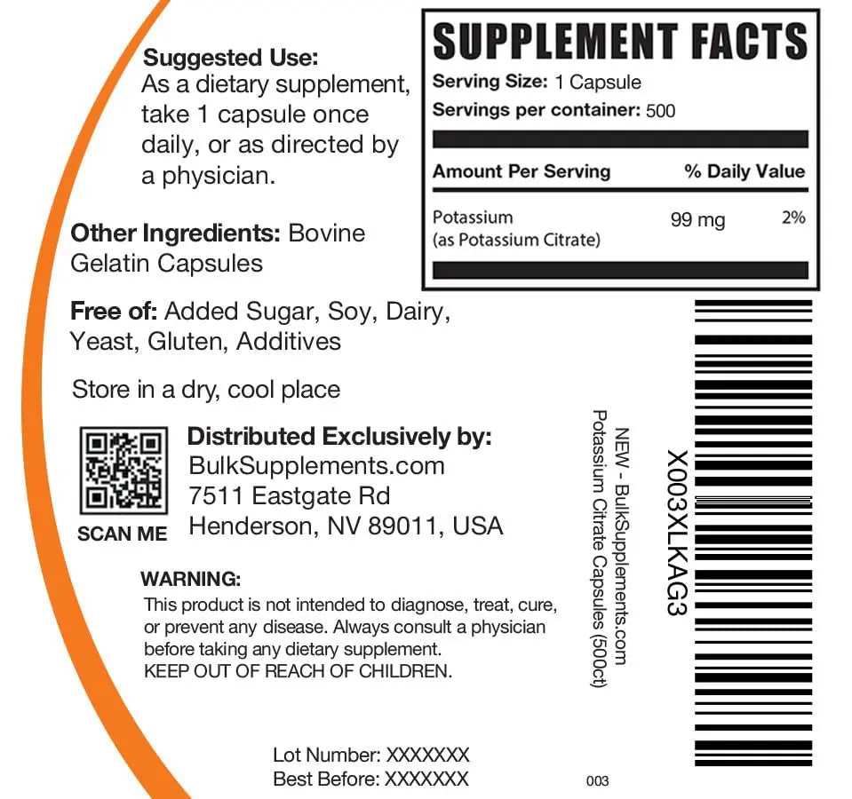 BulkSupplements.com Potassium Citrate Capsules - Potassium Supplement, Potassium - TrustMedUSA