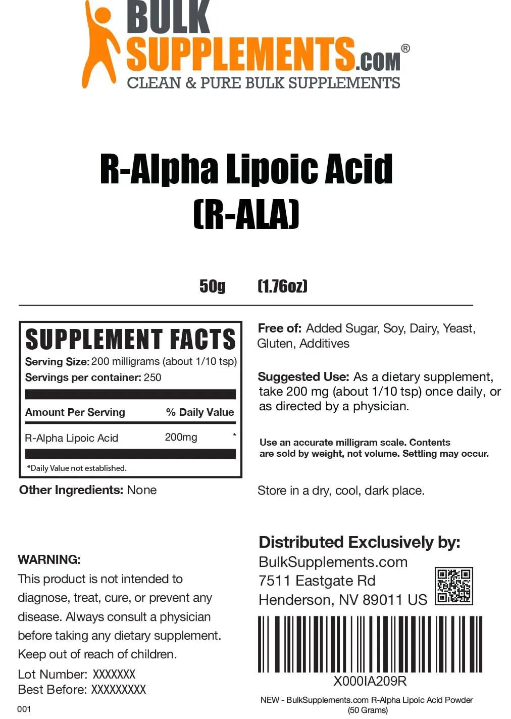 BULKSUPPLEMENTS.COM R-Alpha Lipoic Acid Powder - ALA Supplement, R Alpha Lipoic - TrustMedUSA