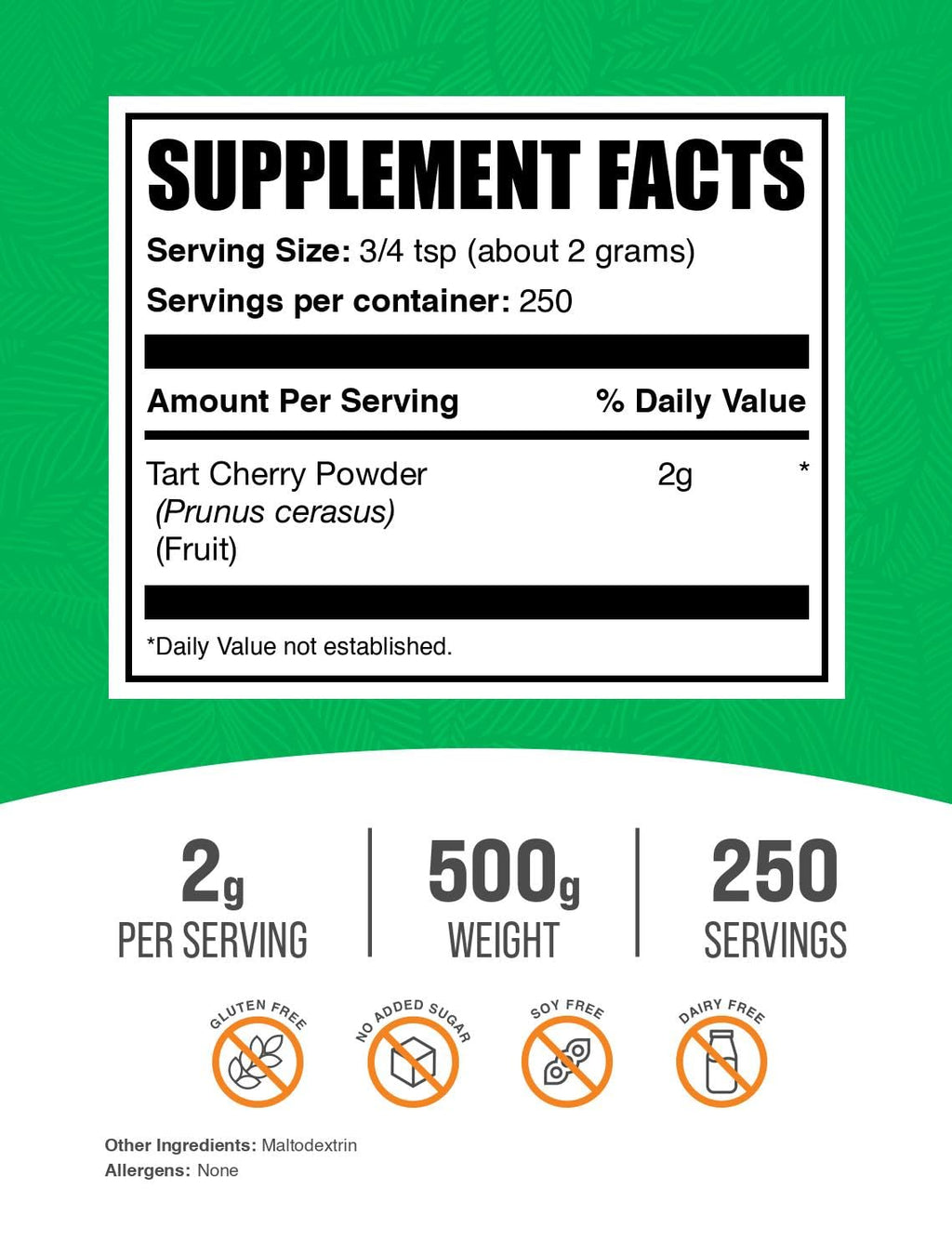 BulkSupplements.com Tart Cherry Powder - Fruit Powder, Tart Cherry Supplements - Antioxidant Source, Gluten Free & No Added Sugar, 2g per Serving, 500g (1.1 lbs) (Pack of 1) - TrustMedUSA