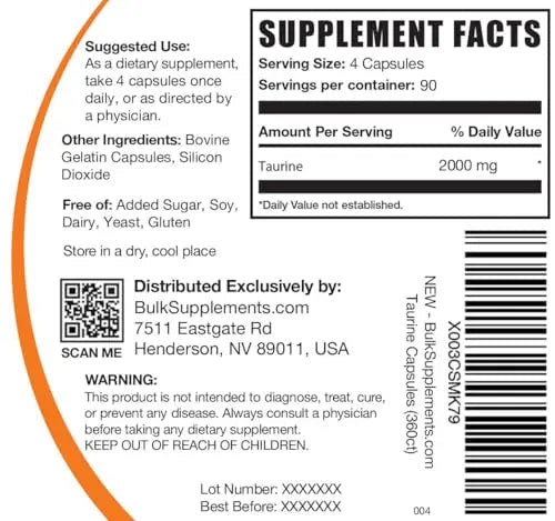 BULKSUPPLEMENTS.COM Taurine Capsules - Taurine Supplement, Taurine 2000mg - TrustMedUSA