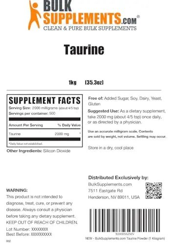 BULKSUPPLEMENTS.COM Taurine Powder - Taurine Supplement, Taurine 2000mg - TrustMedUSA