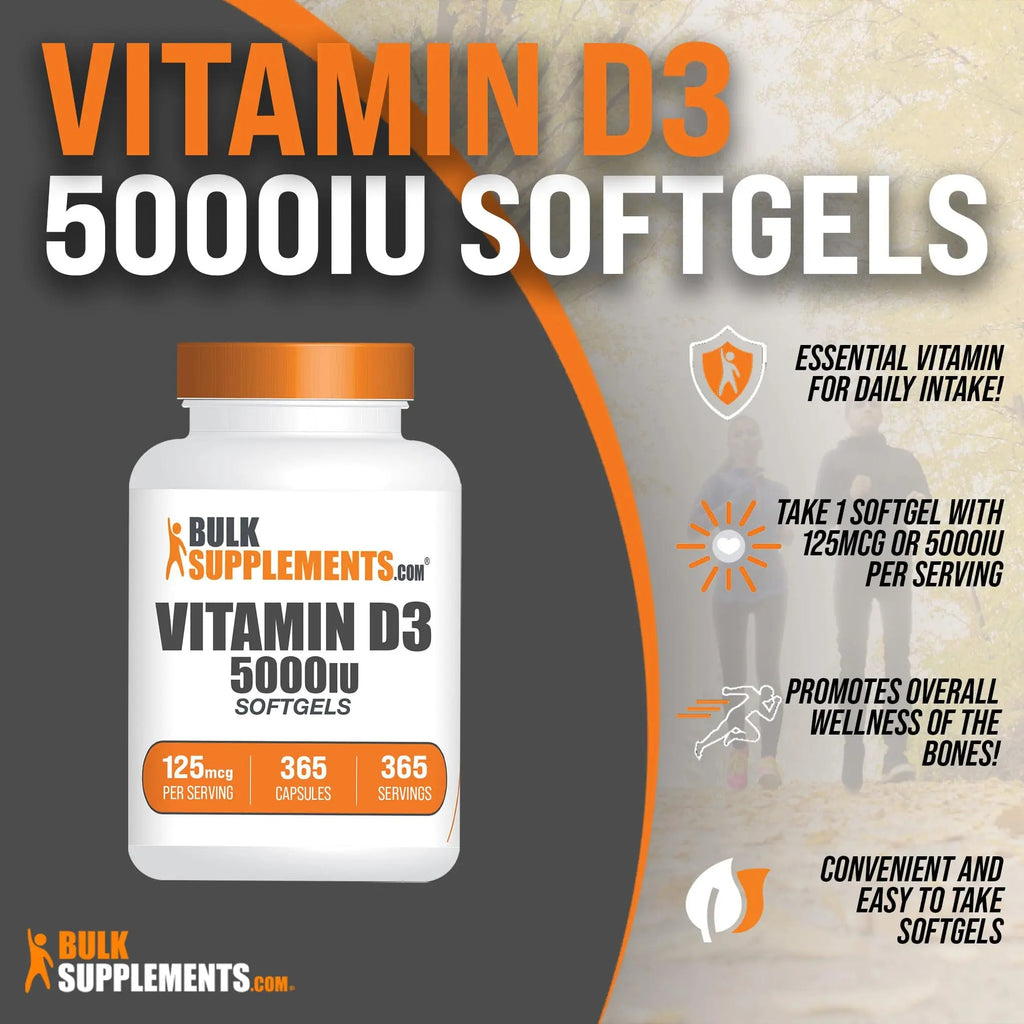 BULKSUPPLEMENTS.COM Vitamin D3 5000IU Softgels - Cholecalciferol, D3 Supplement - TrustMedUSA