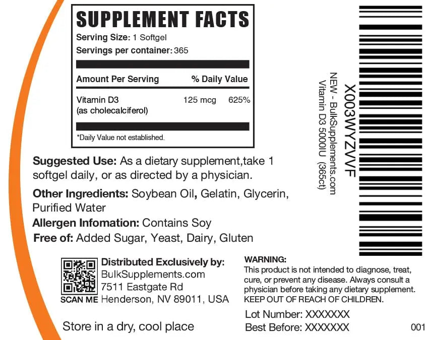 BULKSUPPLEMENTS.COM Vitamin D3 5000IU Softgels - Cholecalciferol, D3 Supplement - TrustMedUSA