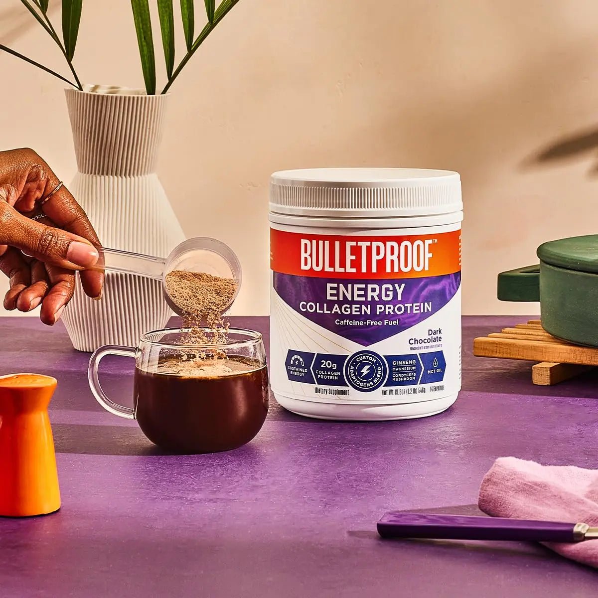 Bulletproof Dark Chocolate Energy Collagen Protein, 19.3 Ounces, Caffeine-Free Fuel - TrustMedUSA