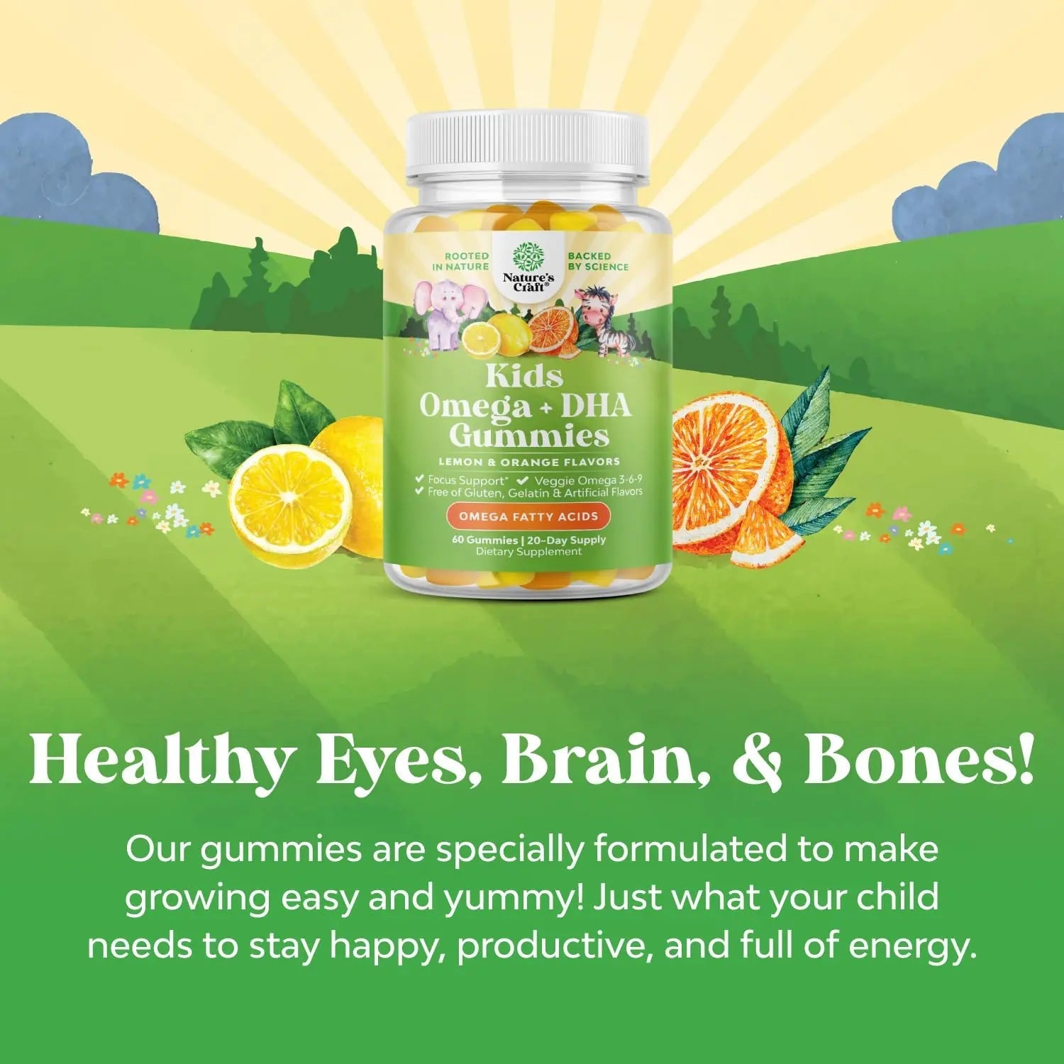 Bundle of Kids DHA Omega 3 Gummies - Fatty Acids Omega 3 6 9 for Brain Immune Strength Vision Focus Support and Liquid Multivitamin for Kids Immunity Support - TrustMedUSA