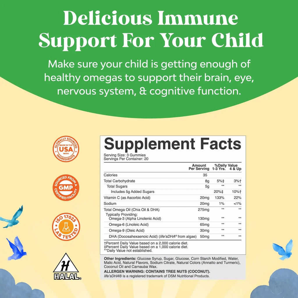 Bundle of Kids DHA Omega 3 Gummies - Fatty Acids Omega 3 6 9 for Brain Immune Strength Vision Focus Support and Liquid Multivitamin for Kids Immunity Support - TrustMedUSA