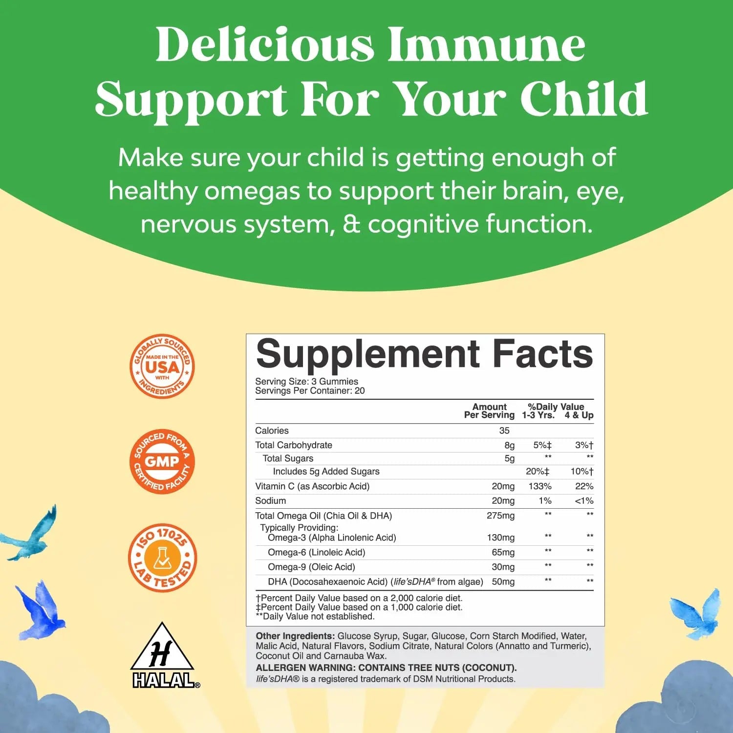 Bundle of Kids DHA Omega 3 Gummies - Fatty Acids Omega 3 6 9 for Brain Immune Strength Vision Focus Support and Liquid Multivitamin for Kids Immunity Support - TrustMedUSA