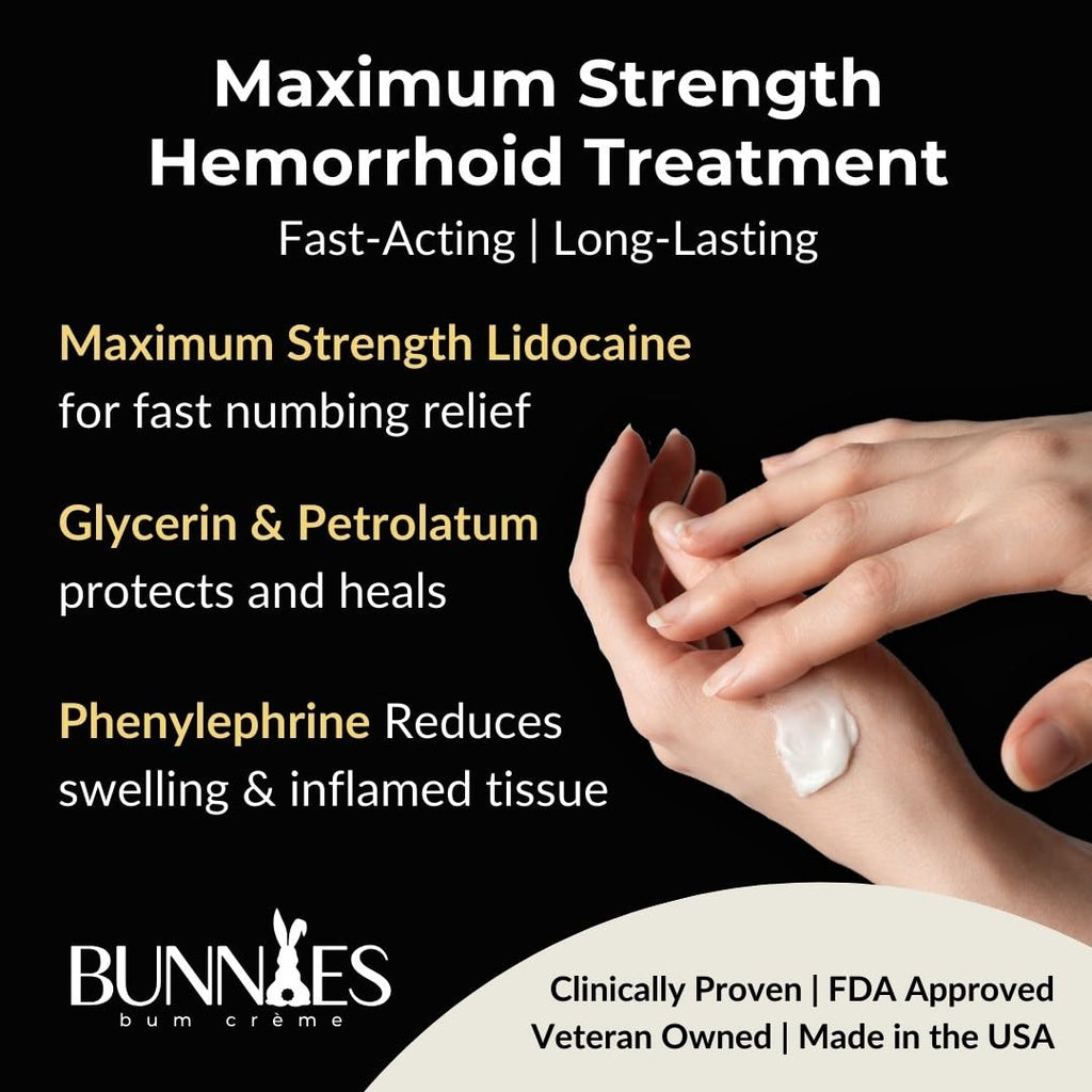 BUNNIES BUM CRÈME 5% Lidocaine Rapid Hemorrhoid Soothing Cream, 2 oz, Maximum Strength for Fast Acting for Pain, Burning, Itching, Swelling & Discomfort. - TrustMedUSA
