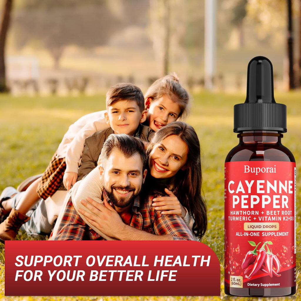 Buporai Cayenne Pepper Drops, Cayenne Pepper Extract Liquid Supplement for Overall Well-Being, 2 fl oz, Vitamin D3 K2 Beet Root Powder - TrustMedUSA