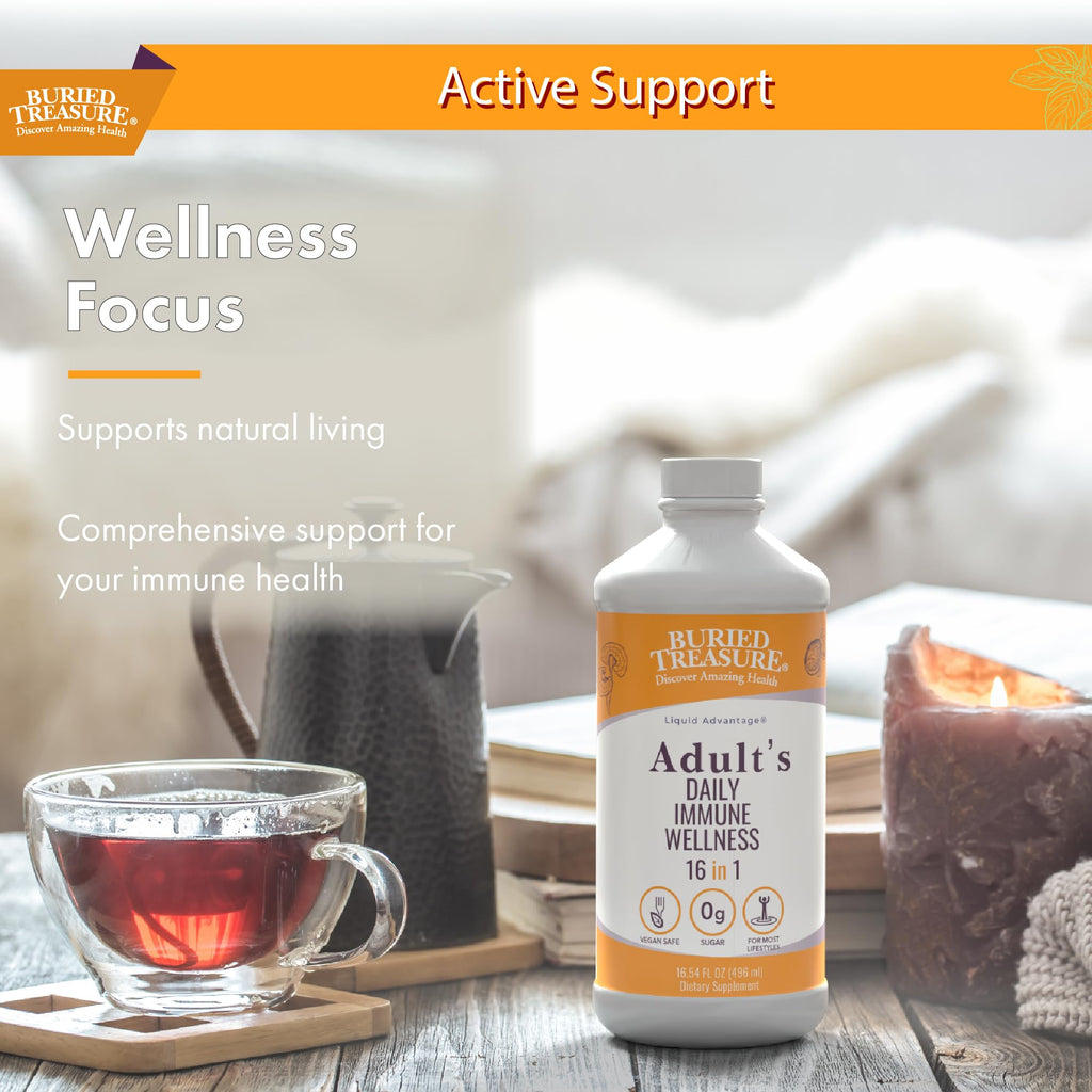 Buried Treasure Adult Daily Immune Wellness - 16 Fl oz, 16 serv, Liquid Nutrient Blend for Immune Support with Elderberry, Echinacea, Vitamins & more - TrustMedUSA