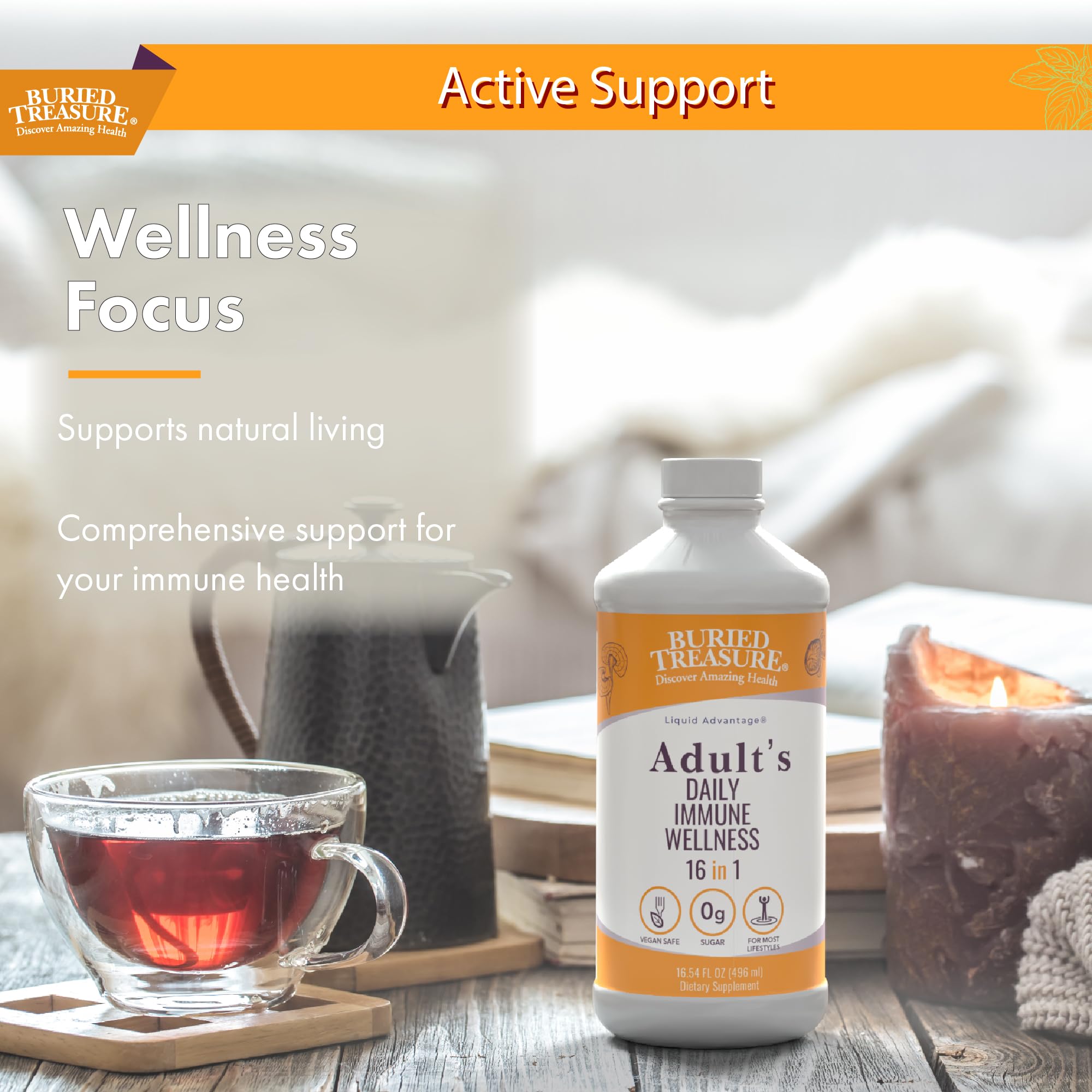 Buried Treasure Adult Daily Immune Wellness - 16 Fl oz, 16 serv, Liquid Nutrient Blend for Immune Support with Elderberry, Echinacea, Vitamins & more - TrustMedUSA