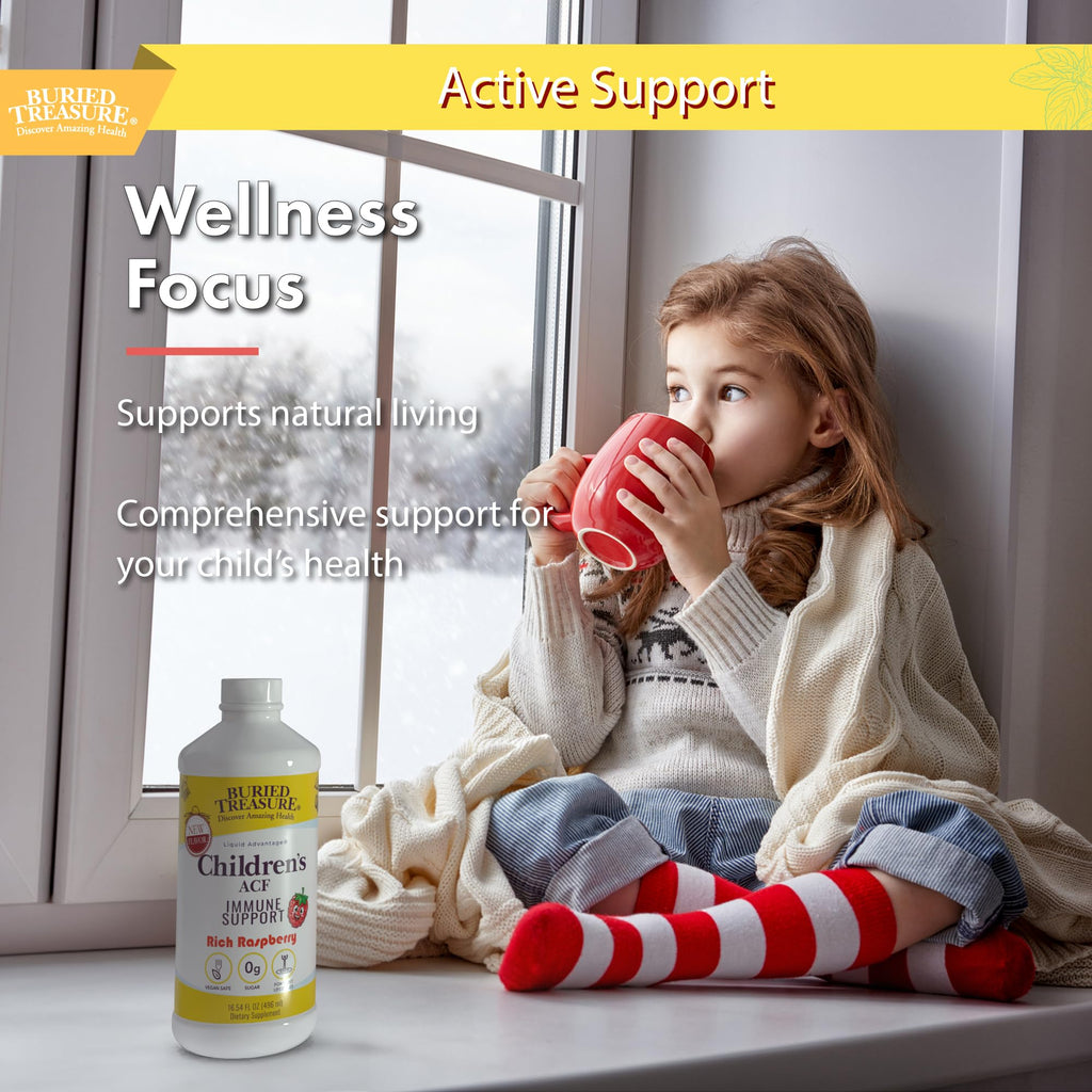 Buried Treasure Children’s ACF Liquid Immune Support for Kids – Elderberry, Echinacea & Botanicals – Raspberry Flavor – 16 oz – Sugar Free - TrustMedUSA