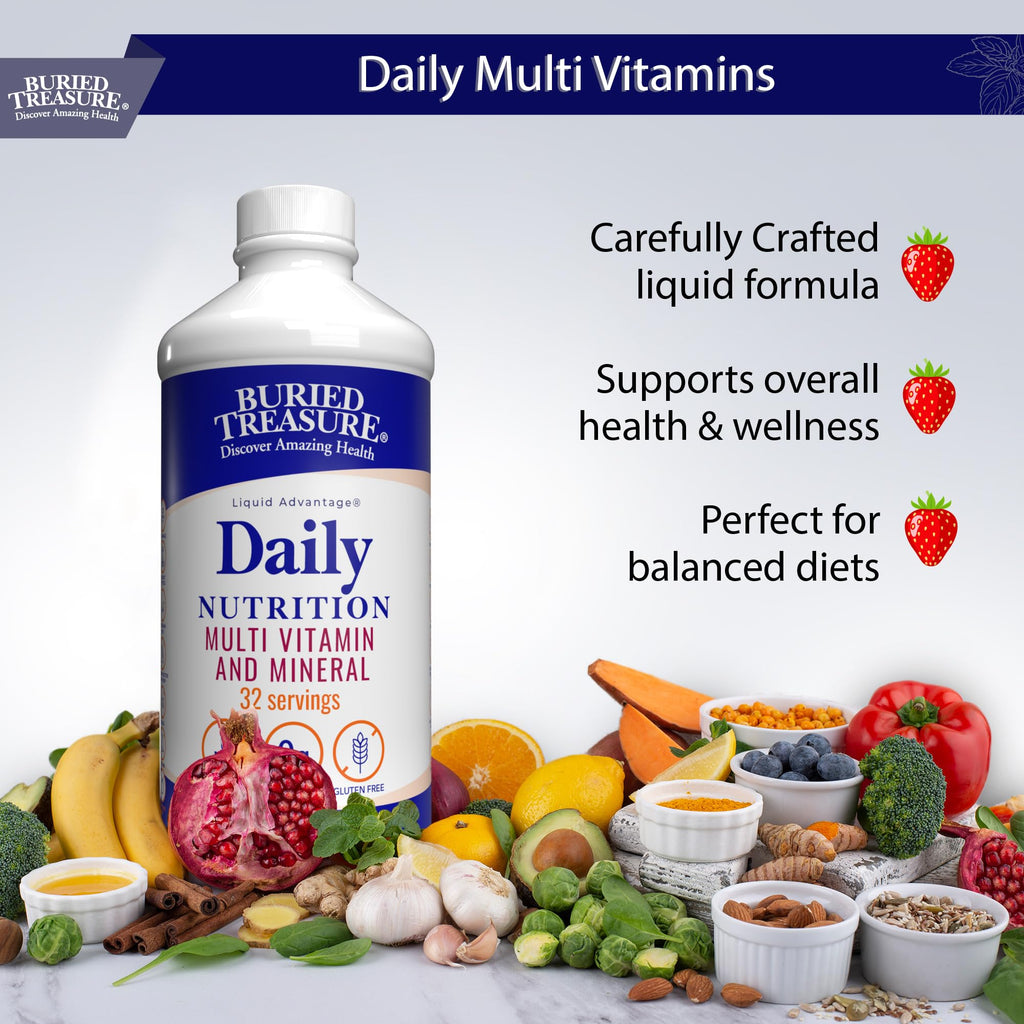 Buried Treasure Daily Nutrition Liquid Multivitamin and Mineral Supplement with Trace Minerals, Superfoods, Vitamin A, B-Complex, C, D, E, Methylfolate, Biotin, Magnesium, Zinc, Resveratrol, 32 serv - TrustMedUSA