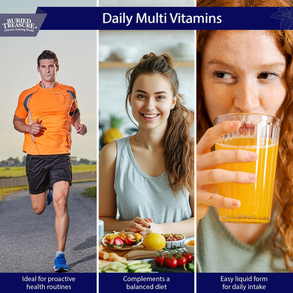 Buried Treasure Daily Nutrition Liquid Multivitamin and Mineral Supplement with Trace Minerals, Superfoods, Vitamin A, B-Complex, C, D, E, Methylfolate, Biotin, Magnesium, Zinc, Resveratrol, 32 serv - TrustMedUSA