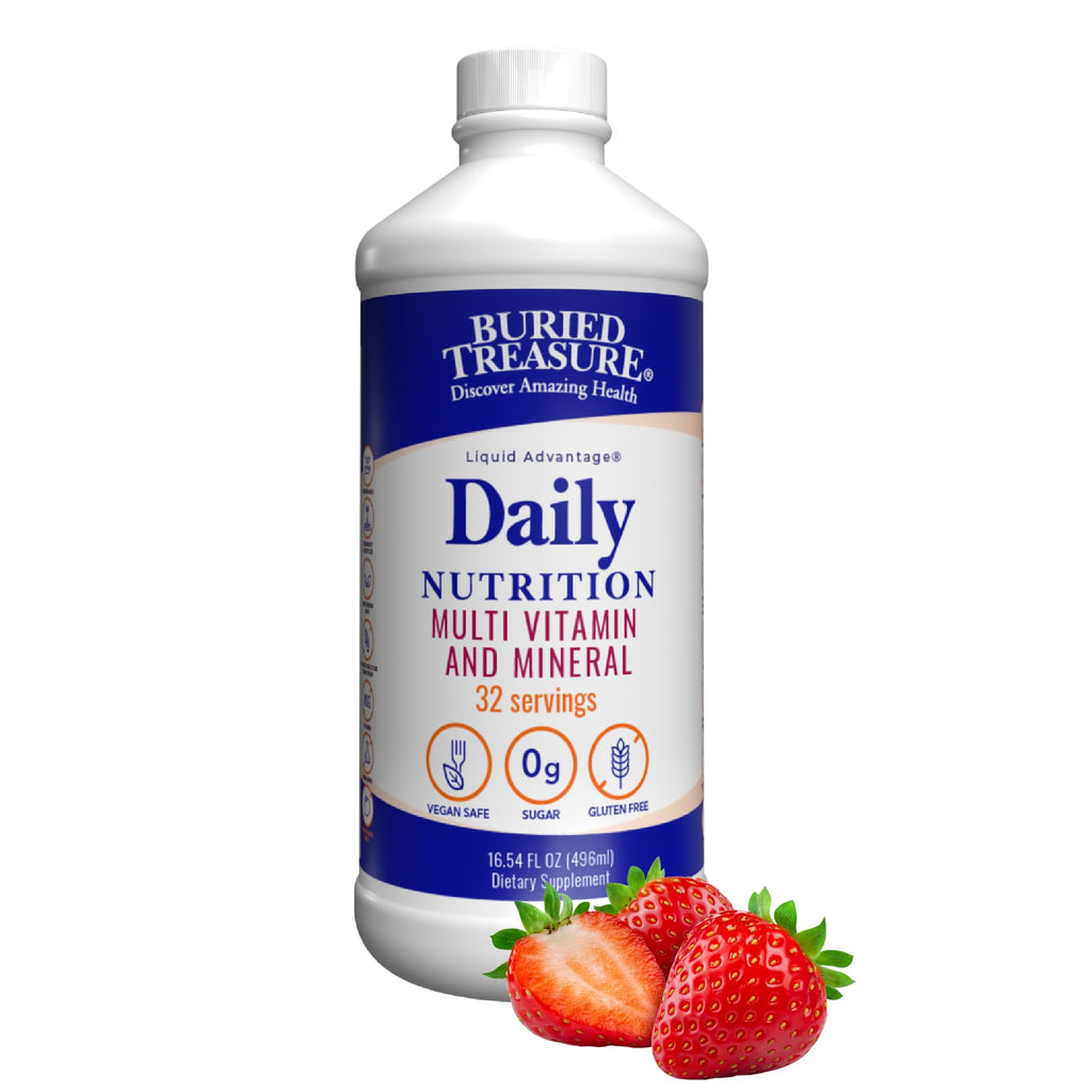 Buried Treasure Daily Nutrition Liquid Multivitamin and Mineral Supplement with Trace Minerals, Superfoods, Vitamin A, B-Complex, C, D, E, Methylfolate, Biotin, Magnesium, Zinc, Resveratrol, 32 serv - TrustMedUSA