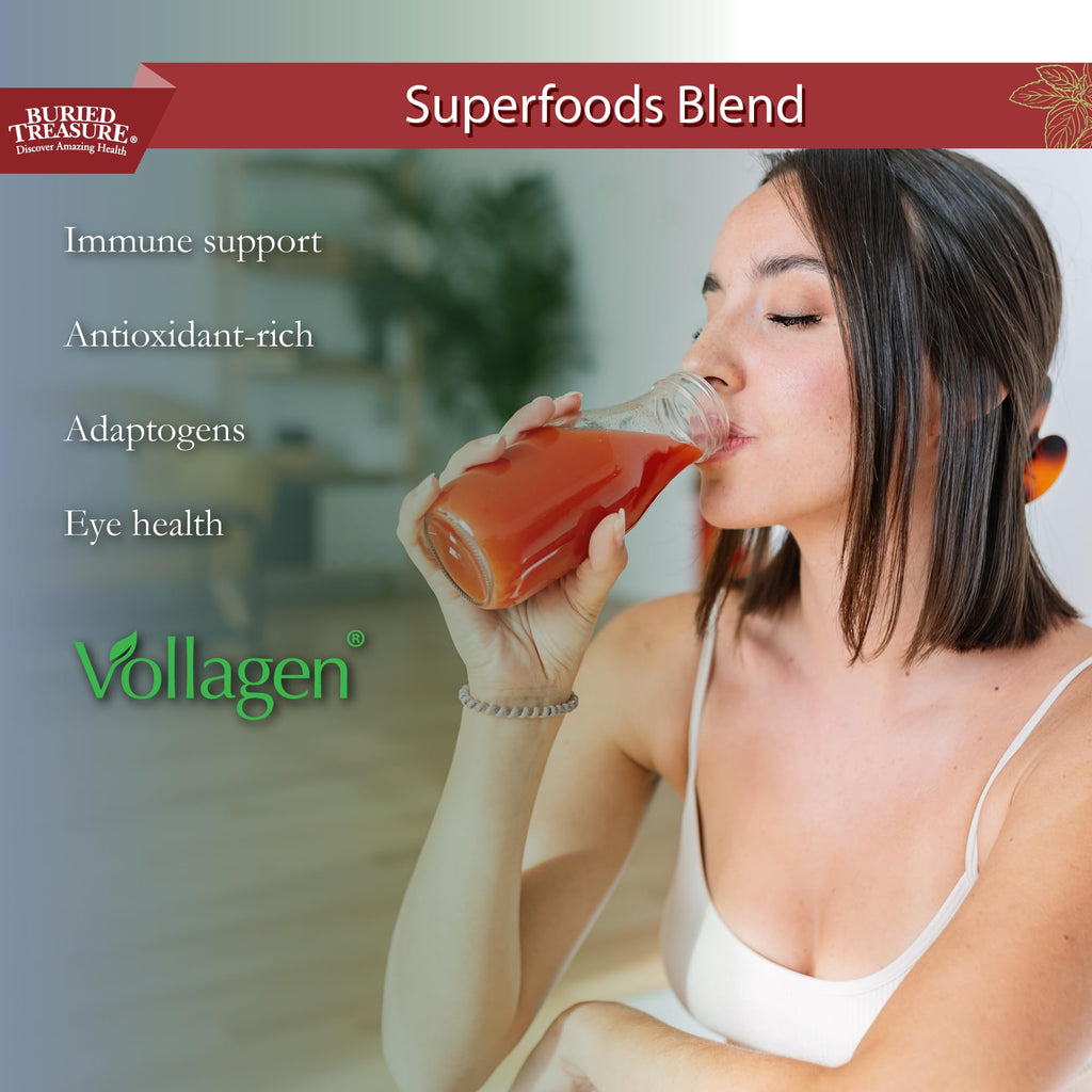 Buried Treasure Red20 Fusion Superfood Blend – Acai, Beets, Blueberry, Fiber, Adaptogens, Lutein, Vegan Vollagen, Natural Energy, Digestion, Eye Health & Wellness Support, 32oz Liquid - TrustMedUSA