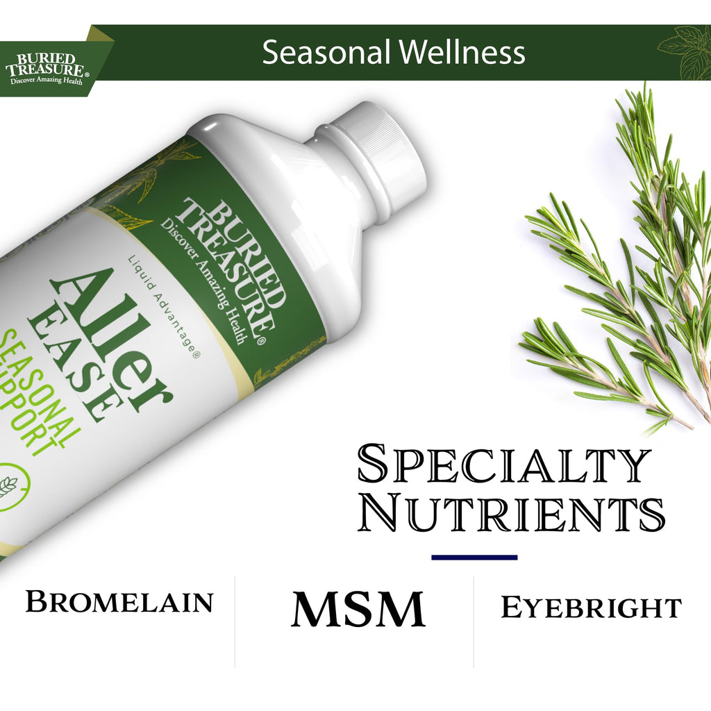 Buried Treasures Aller Ease - 16 fl oz. Liquid Supplement w/ Quercetin, Bromelain, Mullein, Supports Immune, Sinus Comfort, Non-Drowsy Herbal Formula - TrustMedUSA