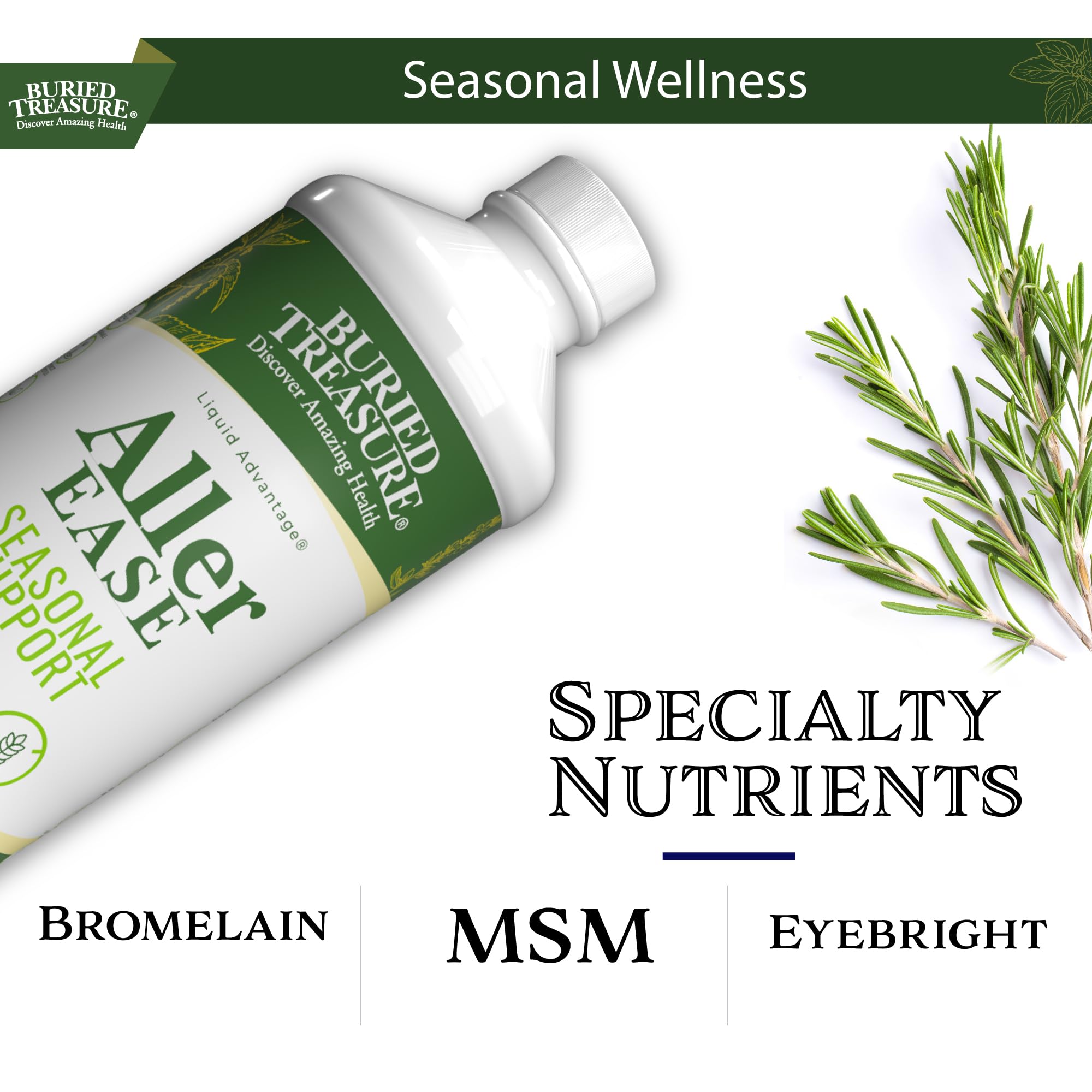 Buried Treasures Aller Ease - 16 fl oz. Liquid Supplement w/ Quercetin, Bromelain, Mullein, Supports Immune, Sinus Comfort, Non-Drowsy Herbal Formula - TrustMedUSA