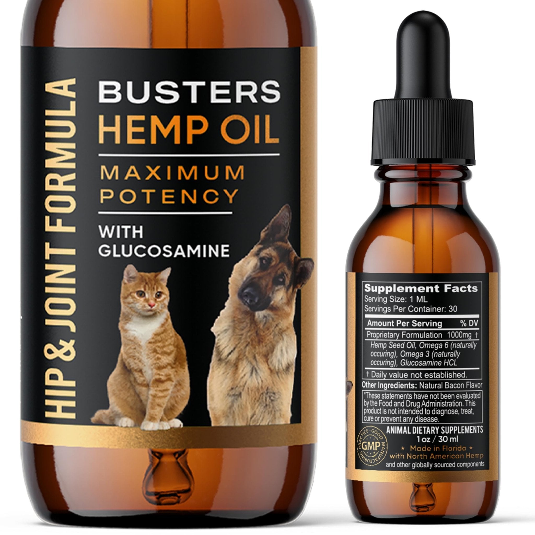 Busters Hip and Joint Hemp Oil Formula enriched with Glucosamine, Pain Relief for Dogs and Pets, Arthritis, and Advanced Mobility Support - TrustMedUSA