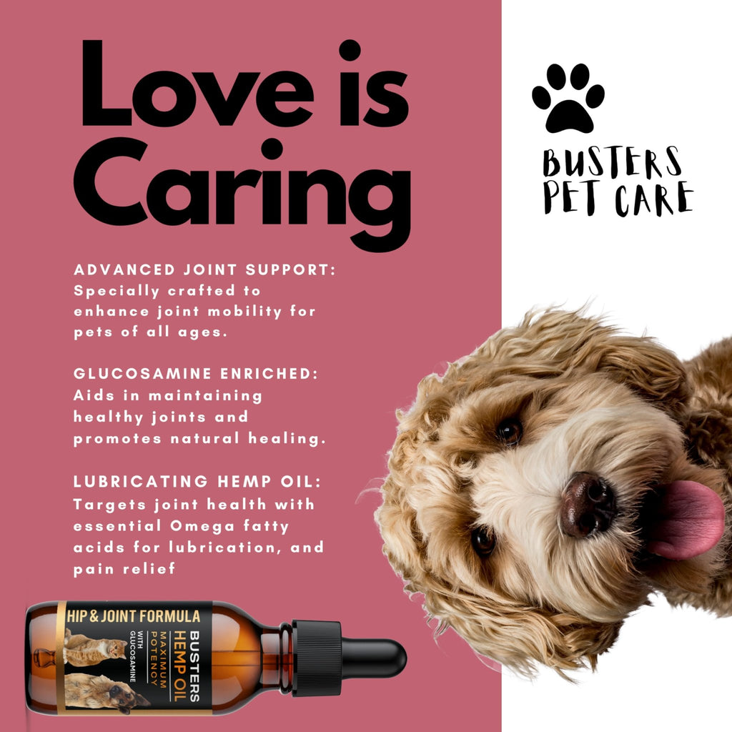 Busters Hip and Joint Hemp Oil Formula enriched with Glucosamine, Pain Relief for Dogs and Pets, Arthritis, and Advanced Mobility Support - TrustMedUSA