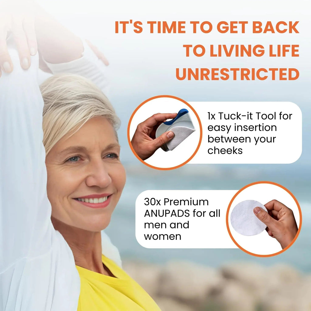 Butts Are Messy - Control The Mess. ANUPAD Premium Absorbent Pads. Confidently Handle Bowel Leakage, Bleeding Hemorrhoids, And The Mess Hemorrhoid Ointments Make. - TrustMedUSA