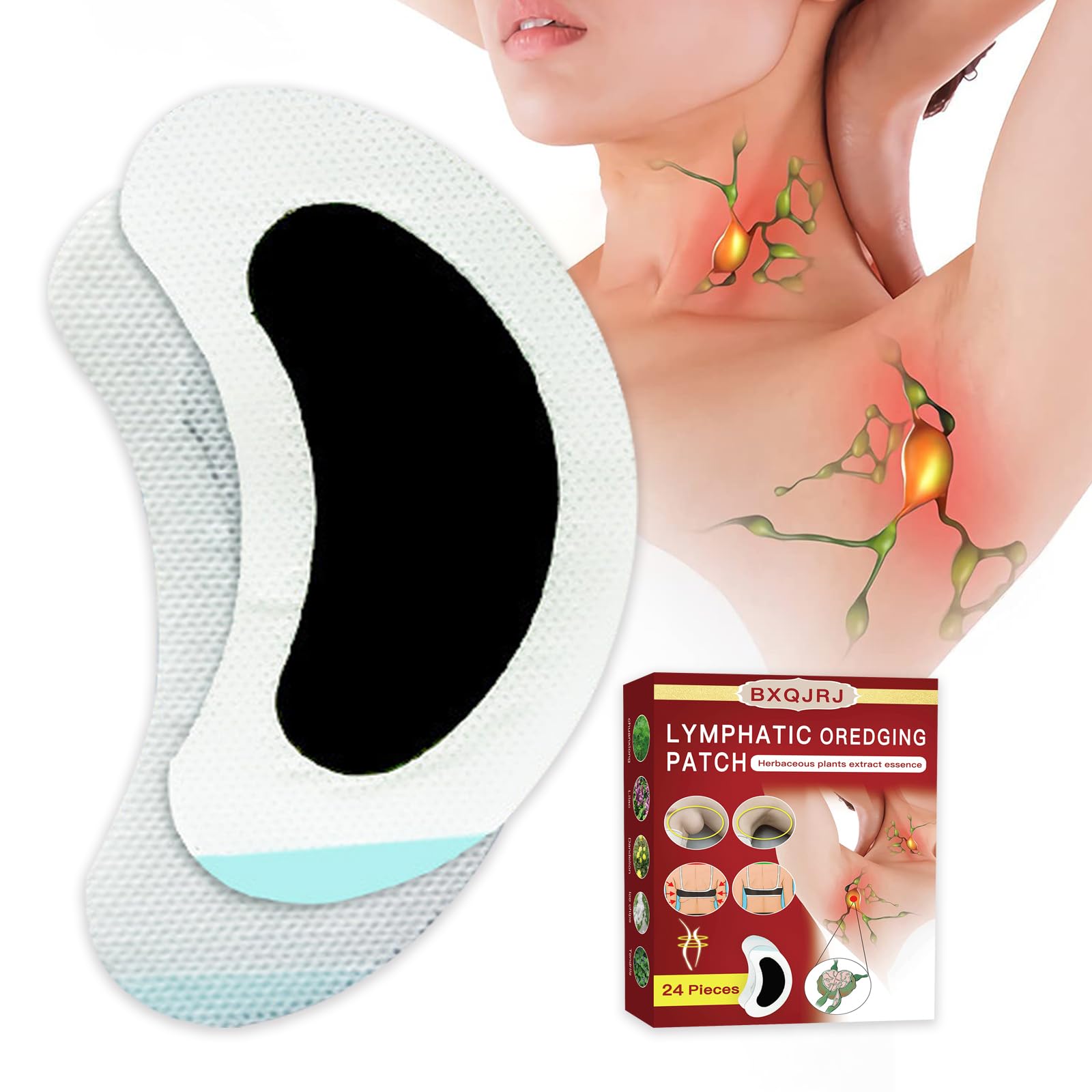 BXQJRJ 24Pcs/Box Herbal Lymph Nodes Patch,Lymphatic Drainage Patch/Patches,Herbal Lymphatic Drainage Care Patch,Neck Lymph Nodes Patch, Lymphatic Massage for Men and Women - Maple Wellness Supplements