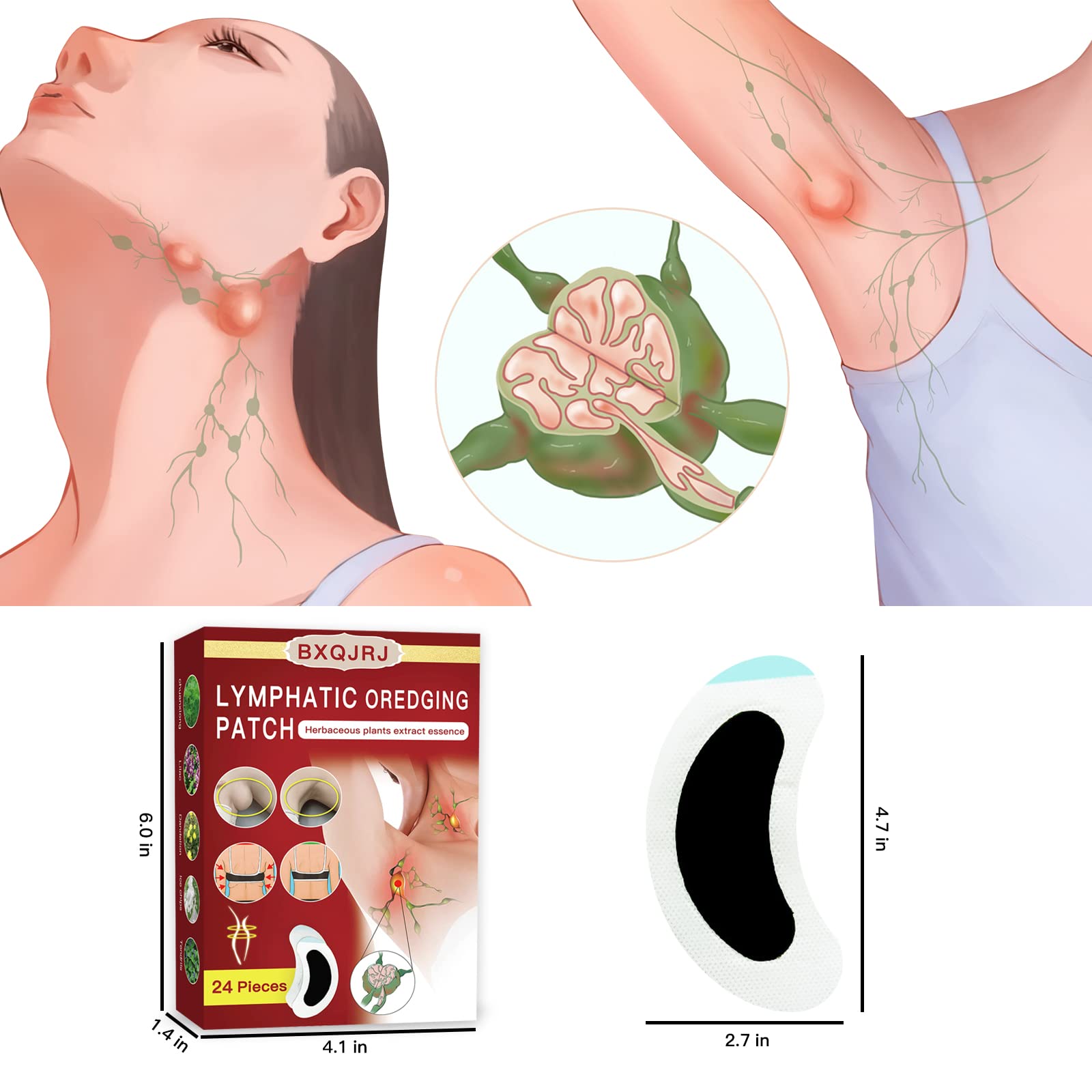 BXQJRJ 24Pcs/Box Herbal Lymph Nodes Patch,Lymphatic Drainage Patch/Patches,Herbal Lymphatic Drainage Care Patch,Neck Lymph Nodes Patch, Lymphatic Massage for Men and Women - Maple Wellness Supplements
