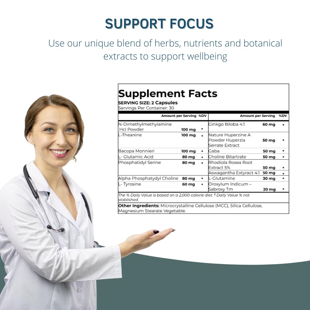 BY CARIOLA Neural-L Natural Brain Support Supplement 60 Caps - Mental Support – Memory Booster - Concentration - Natural Formula - Ashwagandha - L-Tyrosine - L-Theanine - TrustMedUSA