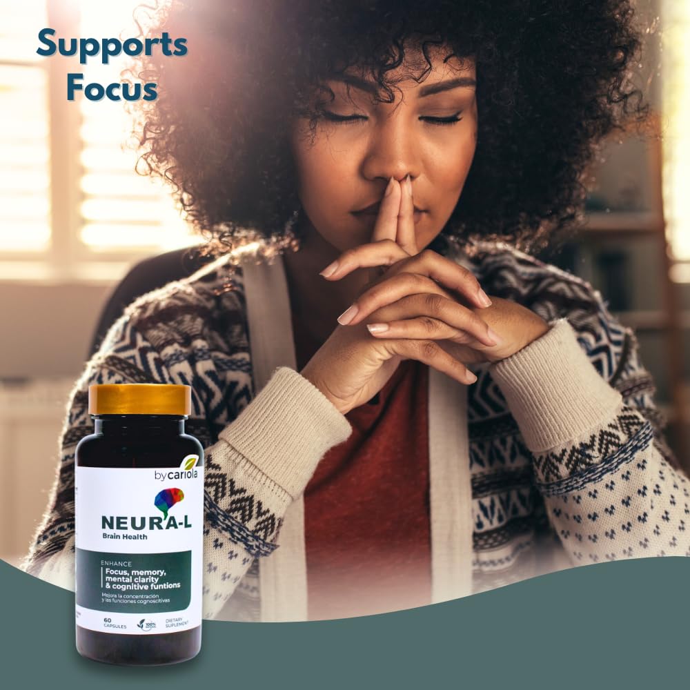 BY CARIOLA Neural-L Natural Brain Support Supplement 60 Caps - Mental Support – Memory Booster - Concentration - Natural Formula - Ashwagandha - L-Tyrosine - L-Theanine - TrustMedUSA