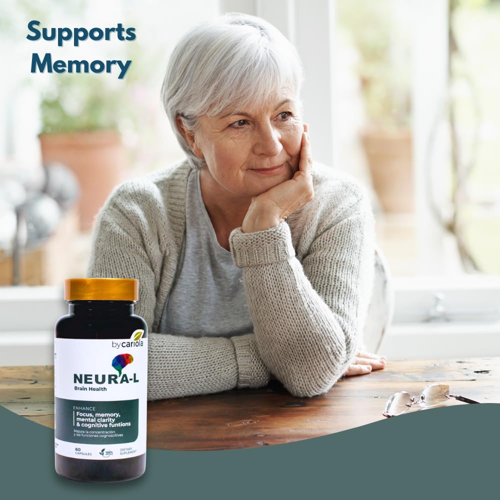 BY CARIOLA Neural-L Natural Brain Support Supplement 60 Caps - Mental Support – Memory Booster - Concentration - Natural Formula - Ashwagandha - L-Tyrosine - L-Theanine - TrustMedUSA