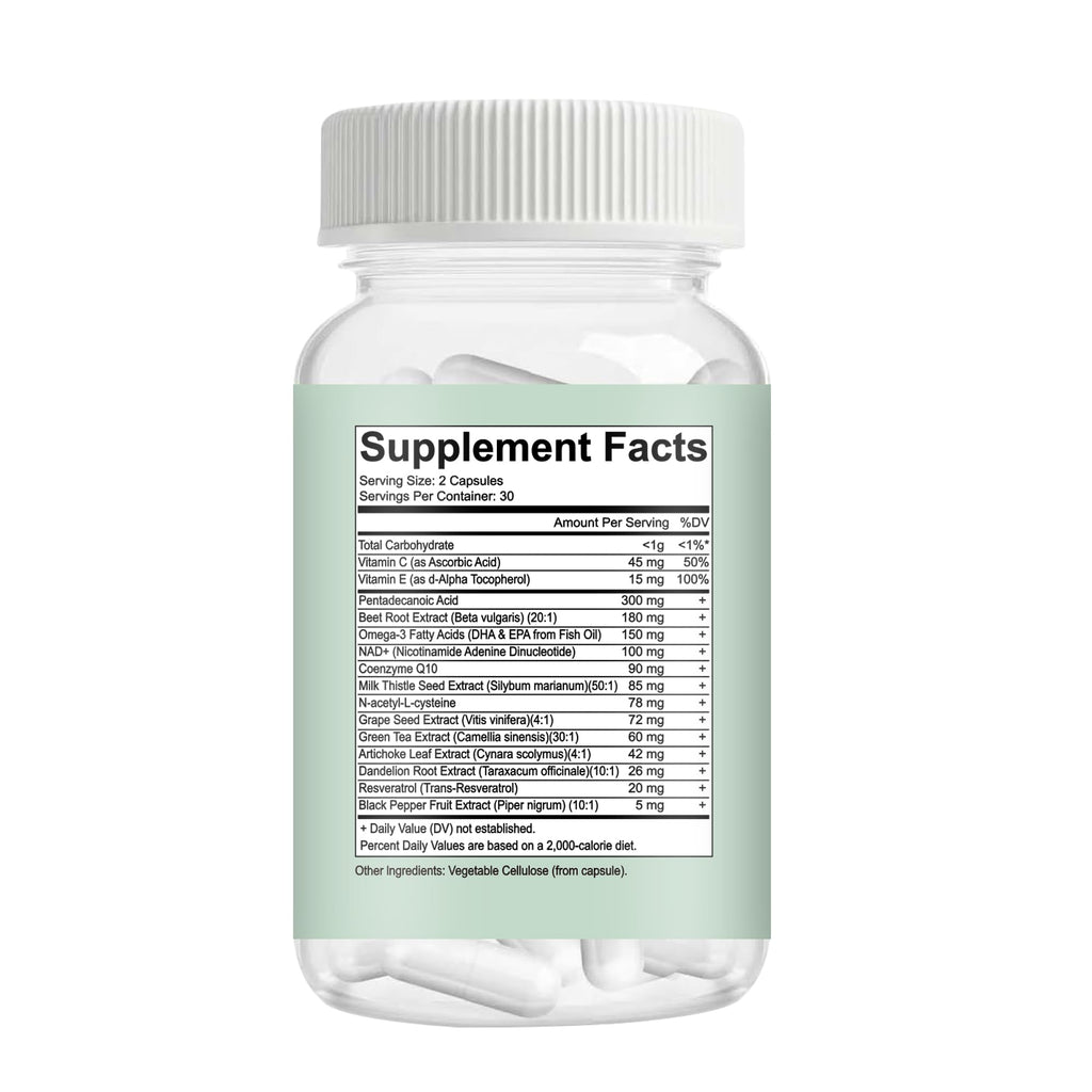 C15:0 Pentadecanoic Acid Supplement with Omega-3, CoQ10, NAD+, Vitamins, Essential Acids for Longevity Supplement, Liver Health, Energy Support - 60 ct - TrustMedUSA