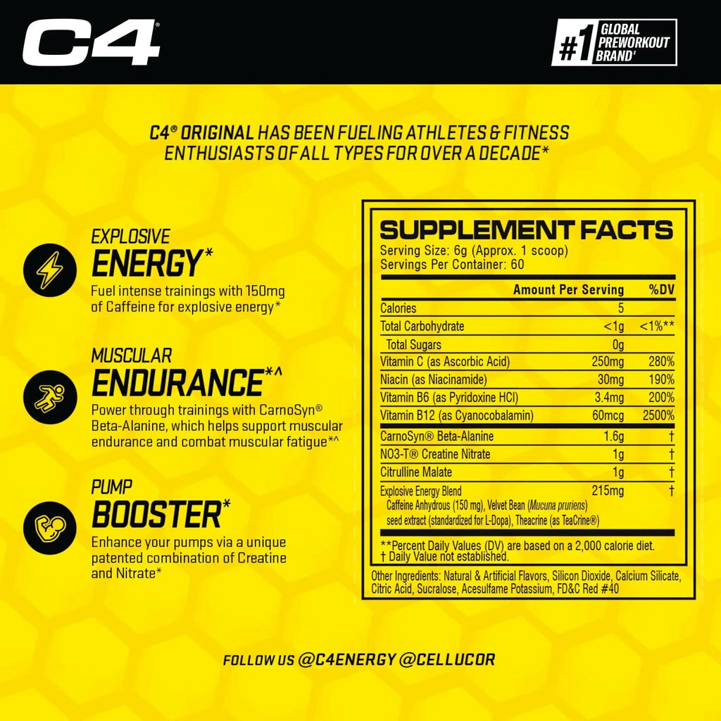 C4 Original Pre Workout Powder Fruit Punch - Vitamin C for Immune Support - Sugar Free - TrustMedUSA
