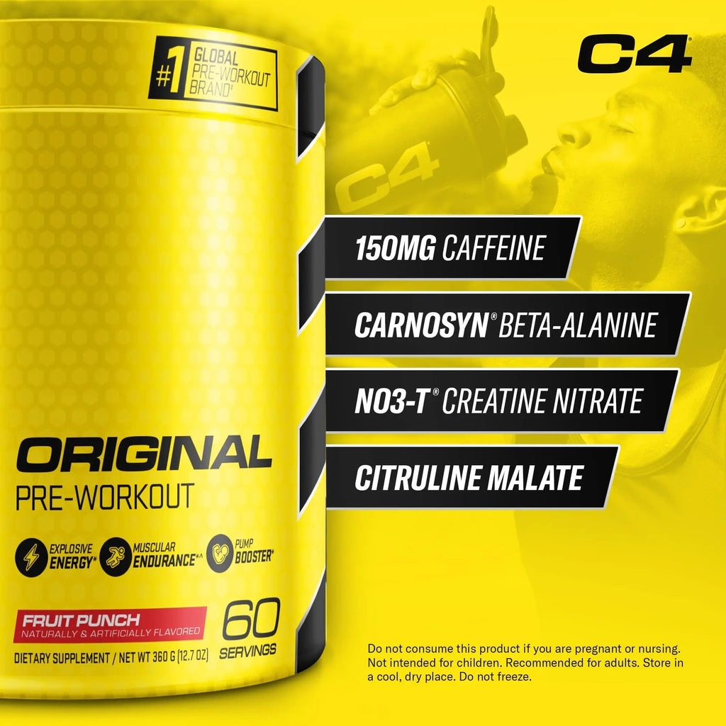 C4 Original Pre Workout Powder Fruit Punch - Vitamin C for Immune Support - Sugar Free - TrustMedUSA