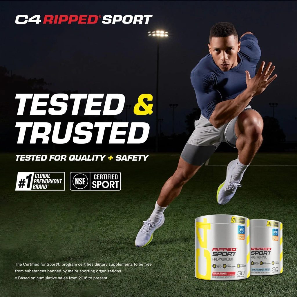 C4 Ripped Sport Pre Workout Powder Fruit Punch - NSF Certified for Sport + Sugar Free - TrustMedUSA