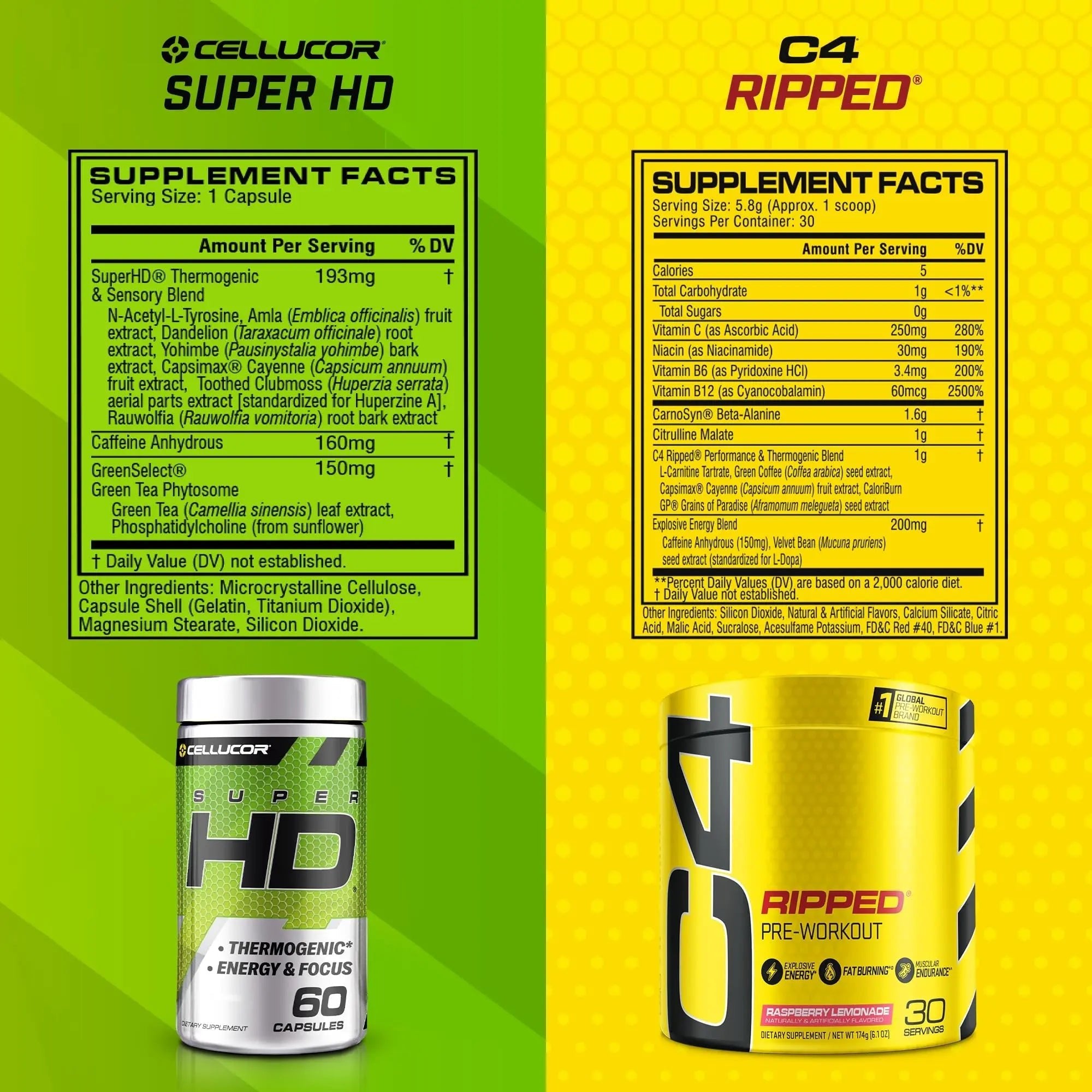 C4 Ripped & SuperHD, The Thermogenic Bundle, C4 Ripped Pre Workout Powder - TrustMedUSA
