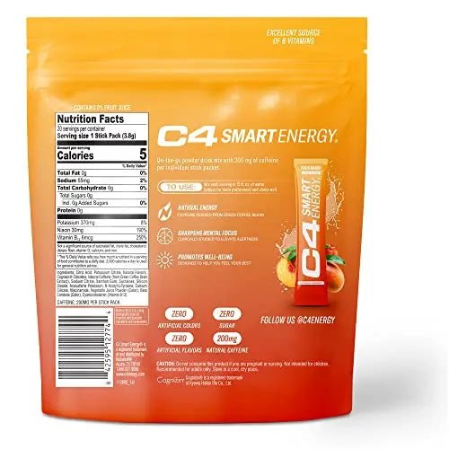 C4 Smart Energy Powder Stick Packs - Sugar Free Performance Fuel & Nootropic Brain - TrustMedUSA