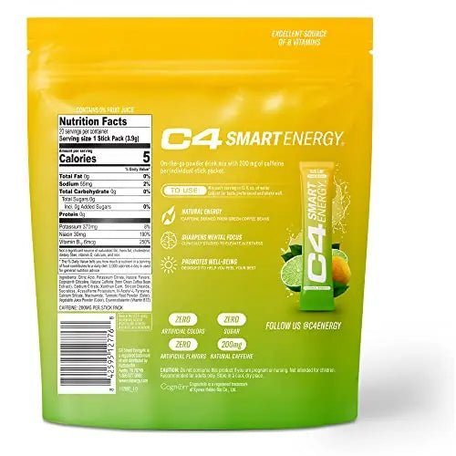 C4 Smart Energy Powder Stick Packs - Sugar Free Performance Fuel & Nootropic Brain - TrustMedUSA