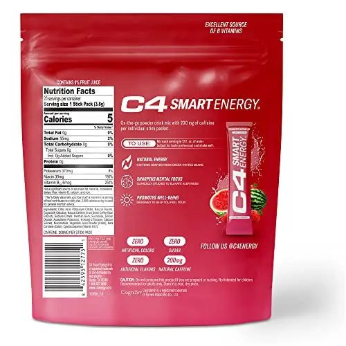 C4 Smart Energy Powder Stick Packs - Sugar Free Performance Fuel & Nootropic Brain - TrustMedUSA