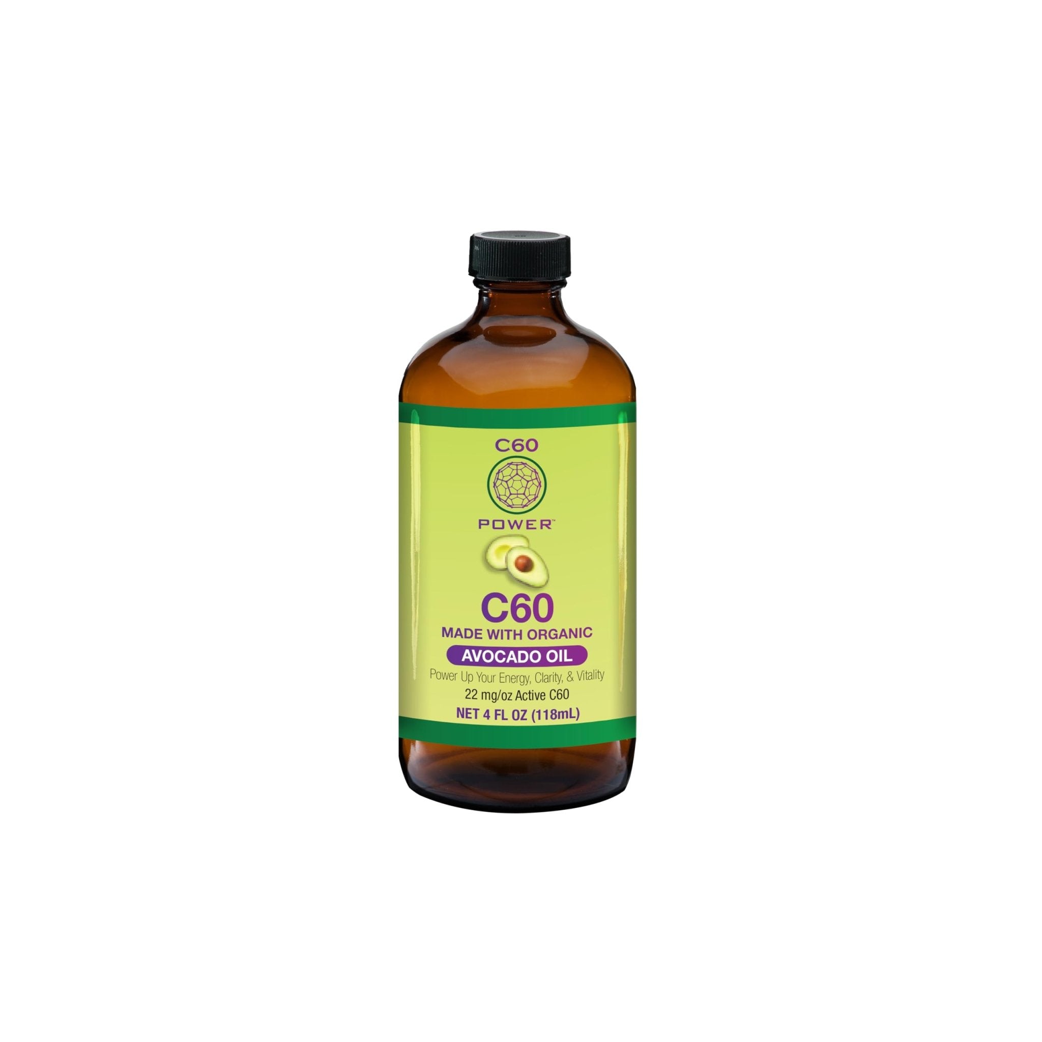 C60 Power C60 in Organic Avocado Oil - Natural Wellness & Antioxidant Support for Men & Women, 99.99% Pure Carbon Fullerenes, Promotes Energy, Mental Clarity, & Stamina - 4 fl oz Bottle - TrustMedUSA