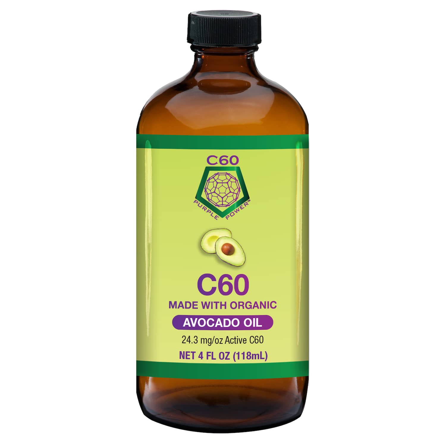C60 Power C60 in Organic Avocado Oil - Natural Wellness & Antioxidant Support for Men & Women, 99.99% Pure Carbon Fullerenes, Promotes Energy, Mental Clarity, & Stamina - 4 fl oz Bottle - TrustMedUSA