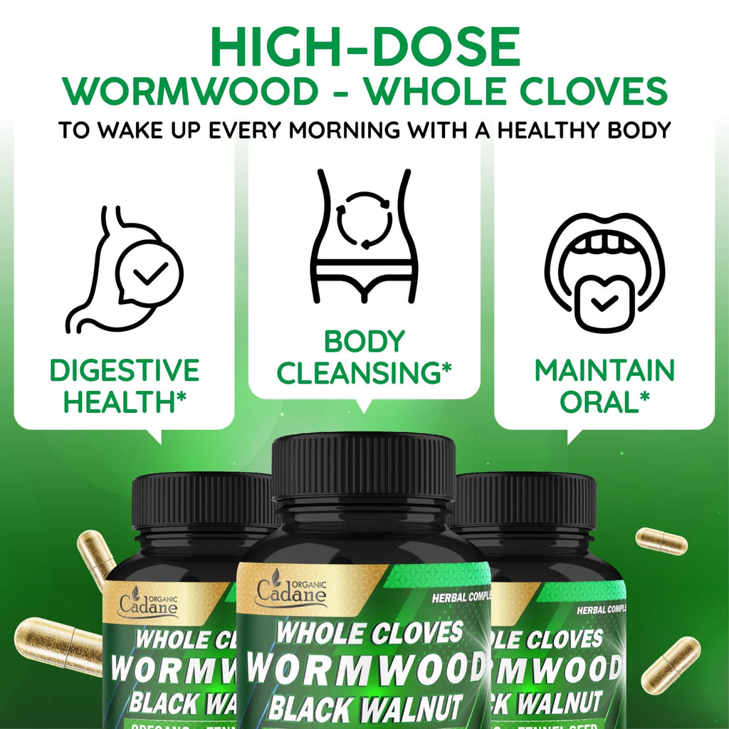 Cadane Wormwood Whole Cloves Black Walnut with Ginger, Garlic, Oregano, Fennel & Black Pepper | Digestive & Wellness Support | 120 Capsules – 60-Day - TrustMedUSA