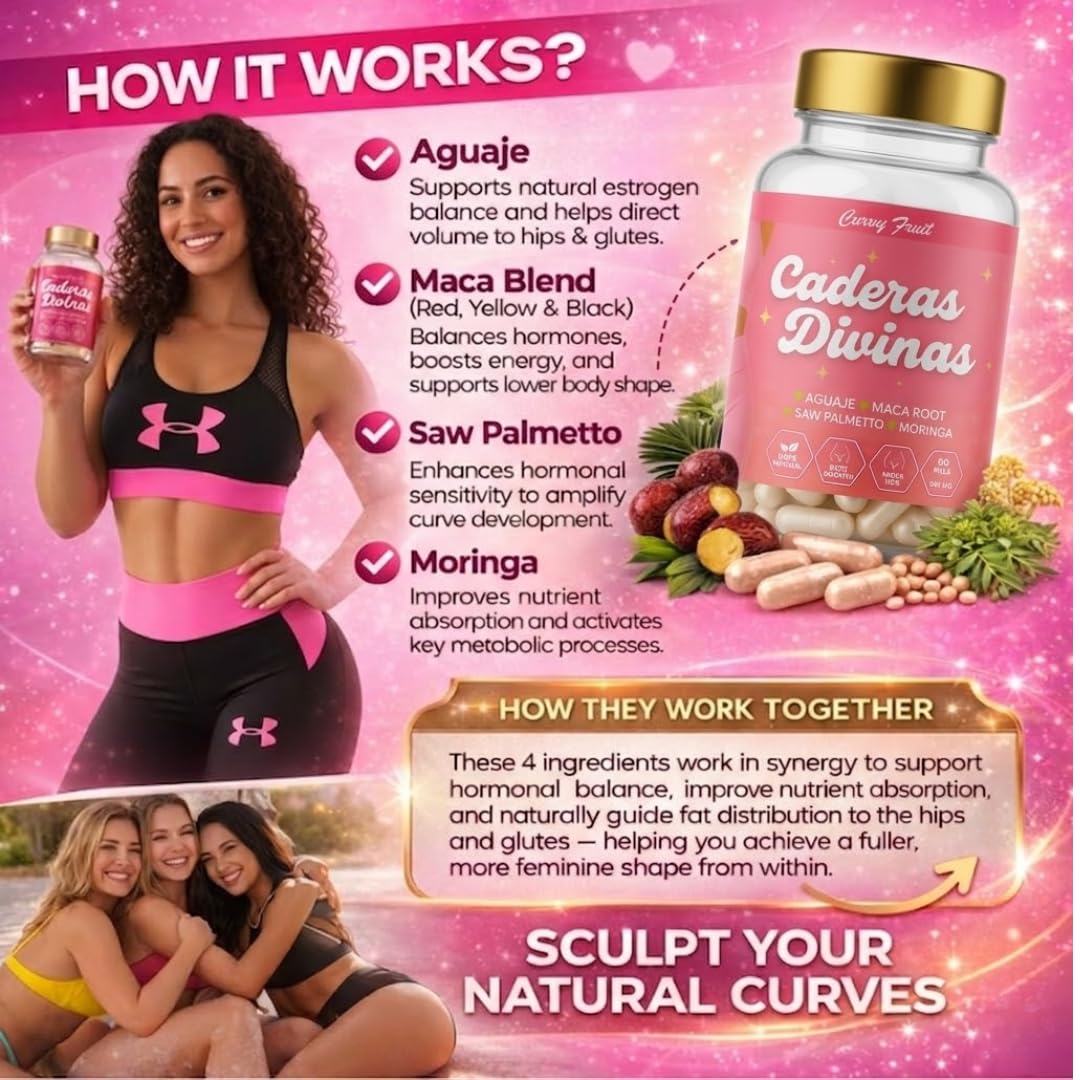Caderas Divinas : Bigger Booty & Wider Hips – Aguaje + Maca Pills with Moringa & Saw Palmetto – 4 Super Ingredients for Natural Curve Growth – by CurvyFruit – 60 Capsules - TrustMedUSA