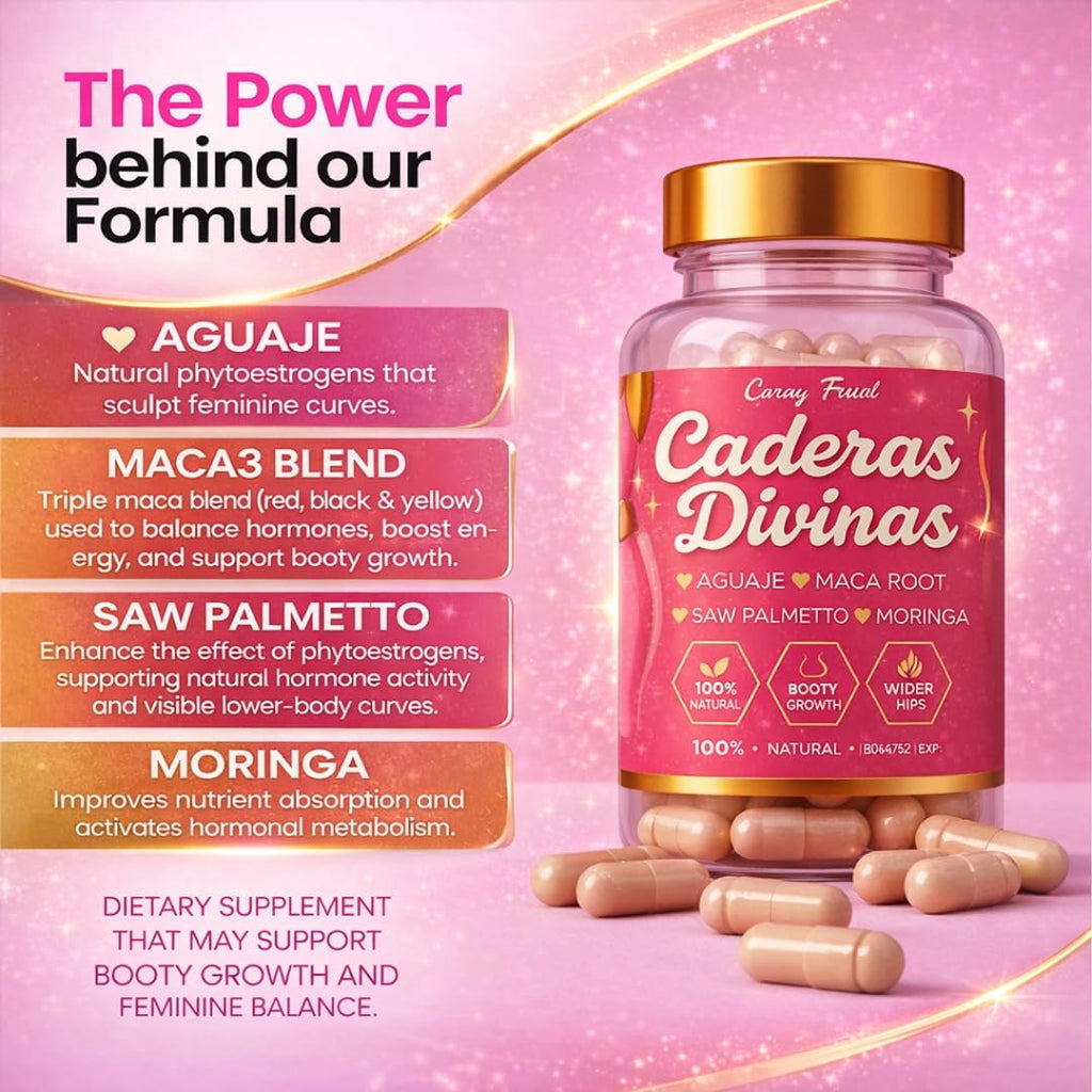 Caderas Divinas : Bigger Booty & Wider Hips – Aguaje + Maca Pills with Moringa & Saw Palmetto – 4 Super Ingredients for Natural Curve Growth – by CurvyFruit – 60 Capsules - TrustMedUSA