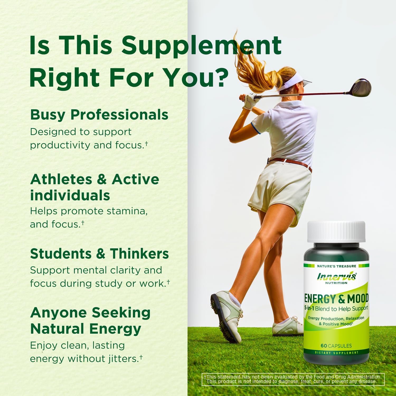 Caffeine Free Natural Energy Boost with Ashwagandha, Maca & Magnesium - Support Stress Relief, Focus & Mood - 60 Capsules by Innervis Nutrition - TrustMedUSA