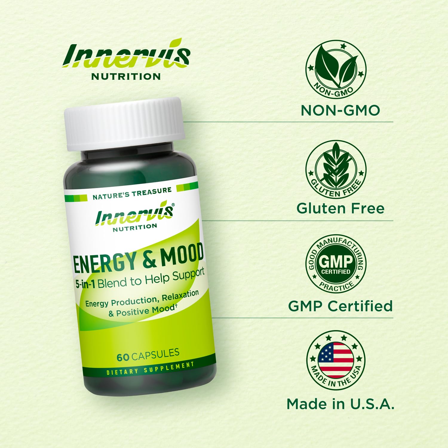 Caffeine Free Natural Energy Boost with Ashwagandha, Maca & Magnesium - Support Stress Relief, Focus & Mood - 60 Capsules by Innervis Nutrition - TrustMedUSA