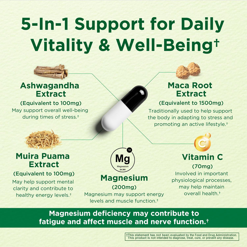 Caffeine Free Natural Energy Boost with Ashwagandha, Maca & Magnesium - Support Stress Relief, Focus & Mood - 60 Capsules by Innervis Nutrition - TrustMedUSA